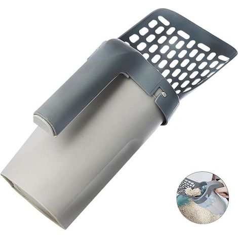 Paletta per lettiera per gatti con contenitore, ergonomica, grigia, animali domestici, gatti, lettiere e accessori, plastica (1/5)