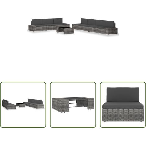 Poly Rattan -  8-tlg. Garten-Lounge-Set Poly Rattan Grau (1/5)