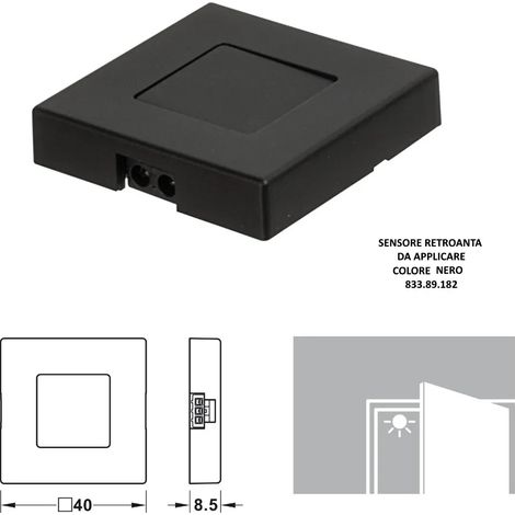 SENSORE RETROANTA 40X40mm HAFELE DA APPLICARE NERO 833.89.182 SENZA CAVO