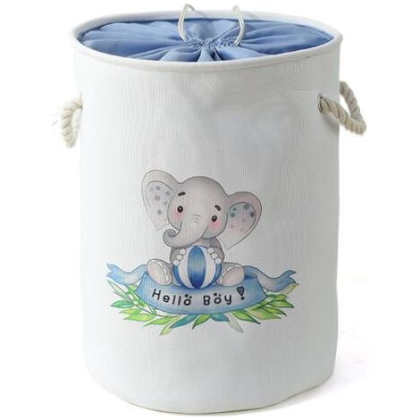 Elefanten-Wäschekorb für Kinderzimmer, großer Stoff-Aufbewahrungskorb mit Kordelzug für Wäsche, Kinderspielzeug, Babykleidung (Blauer Elefant) (1/5)