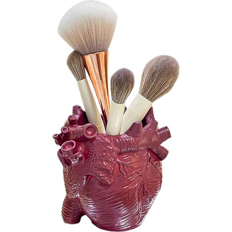Pot à crayons décoratif en forme de cœur, rangement créatif pour bureau et salon, accessoire de décoration intérieur rouge foncé élégant (1/5)