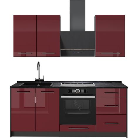 Cucina monoblocco Fame-Line, Bordeaux lucido/Antracite, 190 cm, PL Antracite, Vicco (1/5)
