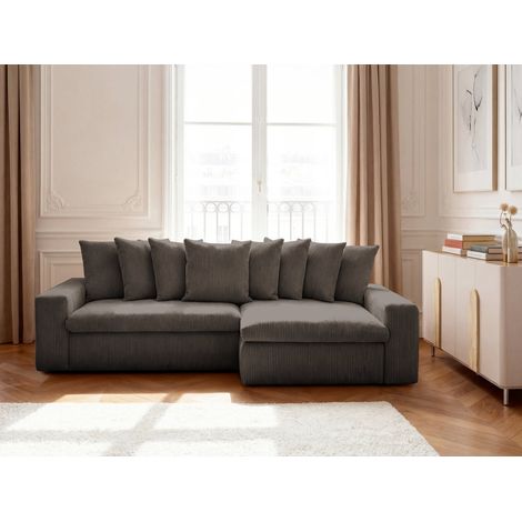 BOBOCHIC - Canapé d'angle fixe ENORE velours côtelé Angle droit  Taupe