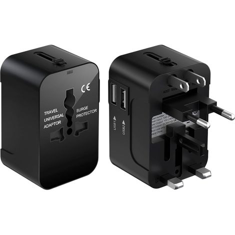 (1 Stück) Universal-Reiseadapter (UK-Stecker, Europa, USA, Australien, Japan) – 2 USB-Anschlüsse zum Laden