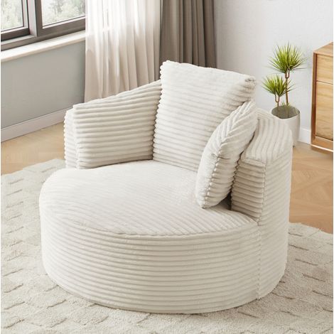 Runder Sessel Beige Cord mit gepolsterter Rückenlehne und komprimierter Lieferung (1/5)