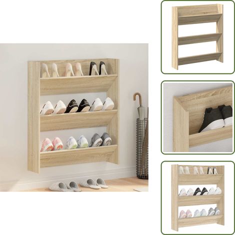 The Living Store Zapatero de pared madera contrachapada roble Sonoma 80x18x90 cm - Armario de zapatos