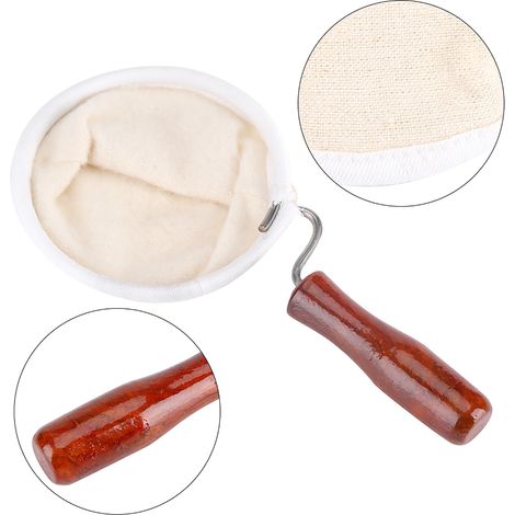 Filtre à café réutilisable en flanelle, fait main, avec manche en bois (petit modèle) (1/5)