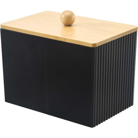 Cotton swab dispenser, cotton swab box, acrylic storage boxes, black wooden storage box for cotton swabs, cotton makeup remover container for bathroom, dressing table, living room (1/5)