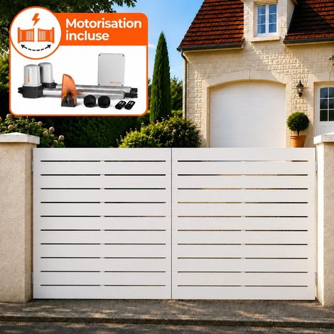 Portail battant électrique PVC blanc avec moteur Sentinel H 140 x L 350 LYON (1/5)