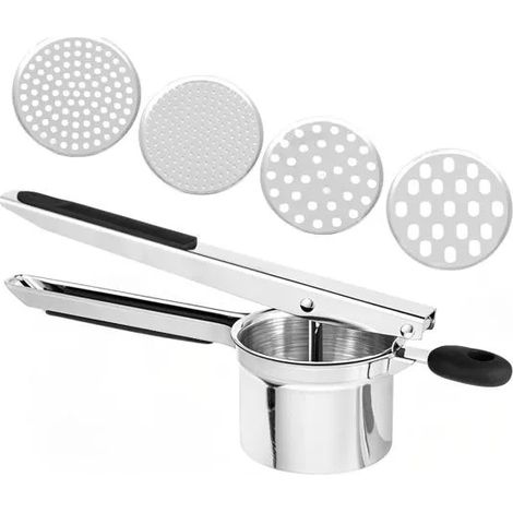 Presse Purée Manuel Écrase Pommes de Terre en Acier Inoxydable, 4 Disques Interchangeables, Poignée Ergonomique (1/5)