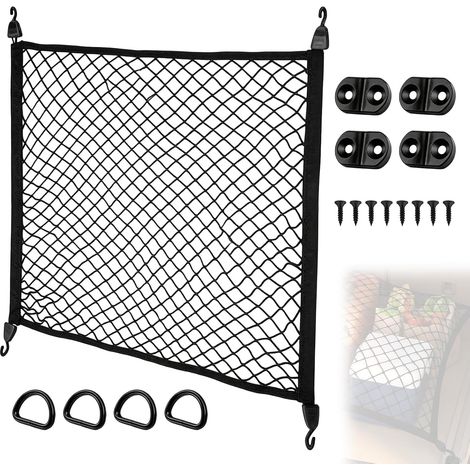 Filet de Coffre pour Voiture, 80×60 cm Extensible à 160×110 cm, élastique Universel pour Coffre arrière de Voiture/SUV, Organiseur avec Crochets et Anneaux en D, pour Bagages et Chien (1/5)