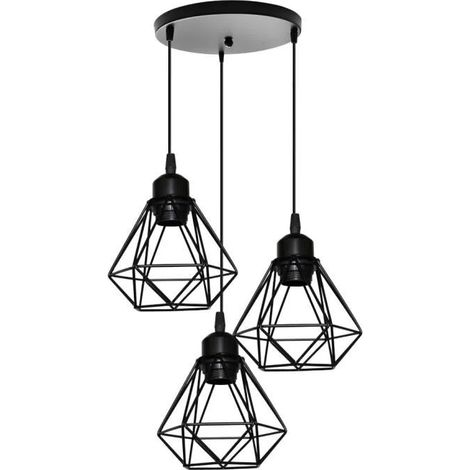 3 Lampes Suspensions en Cage Métal Vintage Plafonnier Industrielle Noir pour Salon Cuisine Chambre (1/4)