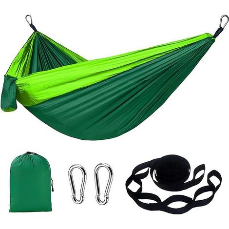Vert&Vert foncé Hamac double de camping, balançoire simple en nylon 210T, hamac d'extérieur, accessoires de plein air, parachute (1/5)