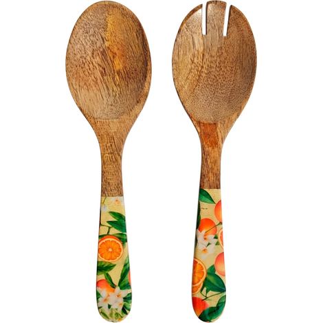 Set de 2 cubiertos de ensalada de madera de mango naranjas 23 cm (1/5)