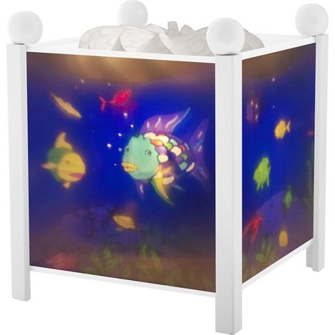 Le Poisson Arc en Ciel. - Veilleuse - Lanterne Magique - Idéal Cadeau Enfant - Dessin animé - Lumière rassurante - Couleur Bois Blanc - Ampoule 12V 10W inclue - Prise Elec. UK