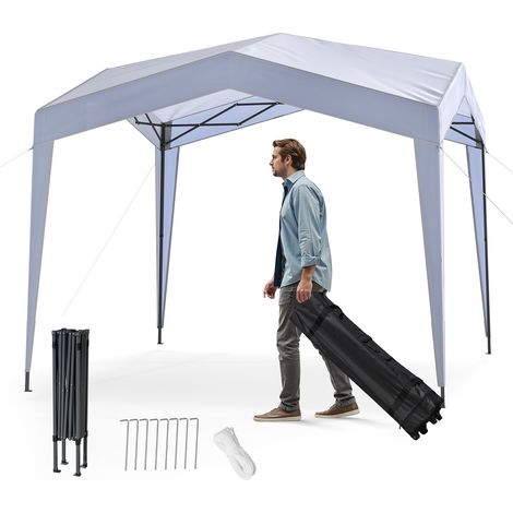 CASART 302 x 302 cm Pop up Canopy Tent w/ Portable Wheeled Bag & 8 Stakes-White (1/5)