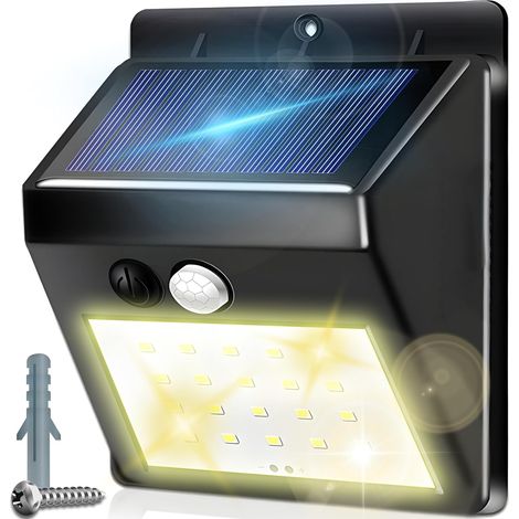 Lampe Solaire Extérieur, Étanche IP65, Spot LED Avec 20 Diodes, Pouvoir 6 W, Teinte 5500k, Luminaire Exterieur Spot, Pour Jardin Garage, Cour, Patio, Blanc Froid, Capteur De Mouvement Intégré (1/5)