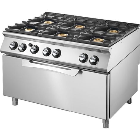 Cuisinière gaz sur four gaz statique maxi, 6 brûleurs 1200x900x870 mm - VIRTUS