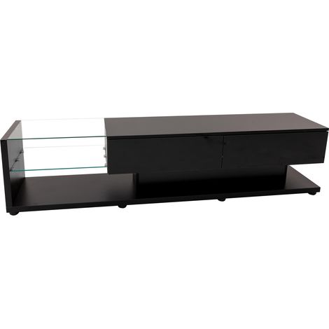 Meuble TV noir laqué avec LED ajustable et rangements en verre et tiroirs (1/5)
