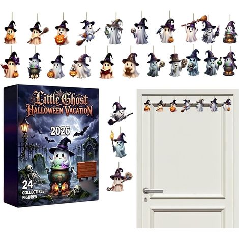 Halloween, sorcières, fantômes et petits monstres, pendentifs en acrylique, calendrier à surprise (1/5)