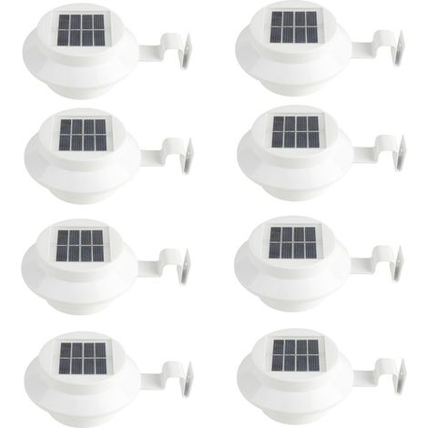 Lot de 8 appliques blanches avec solarium énergétique pour gouttière, allée, escalier, spot pour toit, terrasse, jardin, cour (1/4)