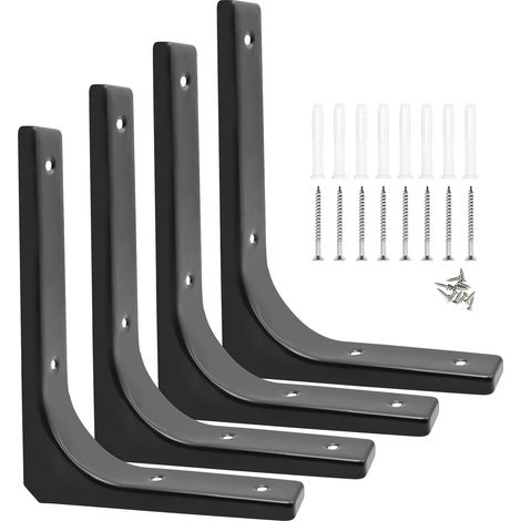 8 pouces Support Étagère Murale, 4 Pièces Equerre Charge Lourde En Métal avec vis Assorties, Supports Triangulaires Angulaires Droits de 90 Degrés 200 x 150 mm, pour Salon Chambre Cuisine (1/5)