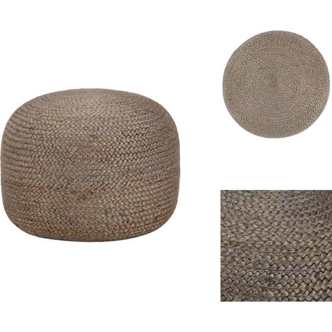 The Living Store Pouf fait à la main Gris clair 45 x 30 cm Jute - Pouf en jute (1/3)