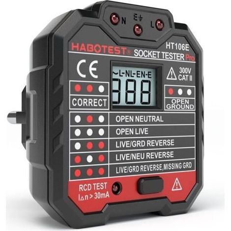 Testeur prises/circuits KAIWEETS, teste 7 câblages, affichage tension, test disjoncteur différentiel (48-250V CAT II 300V) (1/3)
