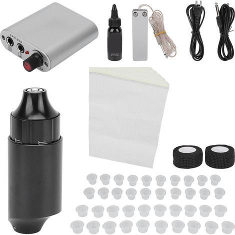 Machine à Tatouage Rotative Professionnelle avec Alimentation, Pédale et Câbles - Kit Complet Prise US 90-265V Noir (1/5)