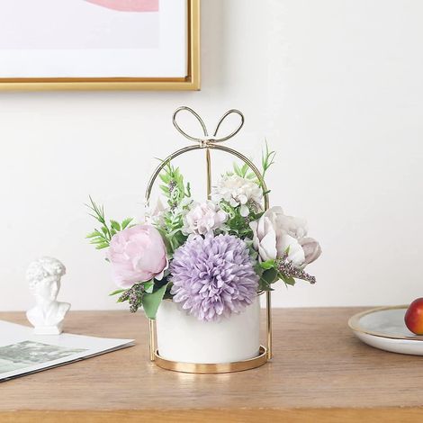 Fleurs artificielles en soie avec vase - Arrangement floral pour décoration de maison, mariage, centre de table, salon, bureau (1/5)