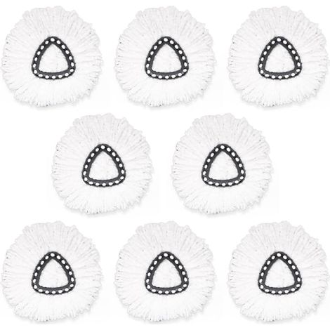 Pack of 8 replacement heads for Vileda rotary mop, compatible with O-Cedar Spin Mop - Easy to wring - Triangular microfiber replacement pads - White