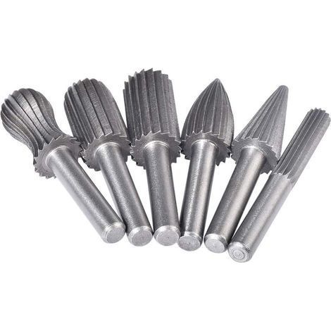 Set of 6 Rotary Burrs, Carbide Burr Set with 6mm Knife Handle for Grinder Woodworking, Metal Polishing, Engraving, Drilling - Silver (1/5)