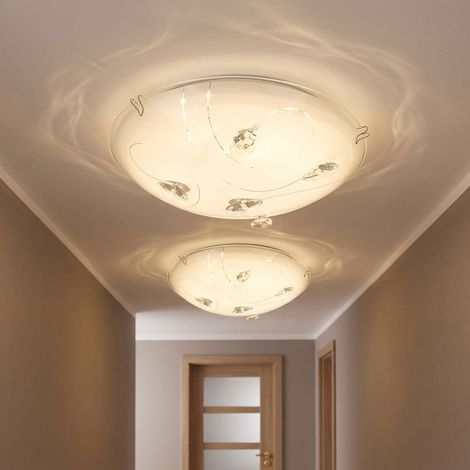 Plafoniera lampada da soffitto lampada da sala da pranzo lampada di design a LED con cristalli e linee, vetro metallo, 1x LED 8 watt 640 lumen bianco caldo, D 25 cm, set da 2 (1/4)