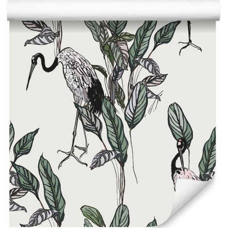 Papier peint à motifs de grues et de feuilles pour salon et chambre 50x1000 cm (1/5)