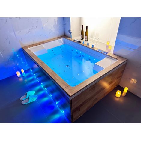 Vasca Idromassaggio Rettangolare Legno Massello Cascata, Riscaldatore 180x120cm Wood