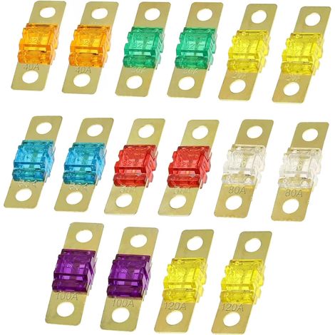 16 Pièces Fusible Voiture Midi Fusibles 20A 30A 40A 50A 60A 80A 100A 120A 32V Fusible Bolt On Courant éLevé Fusibles Plats à Lame pour Fusibles Auto Moto Truck RV Camion Voitures (1/5)
