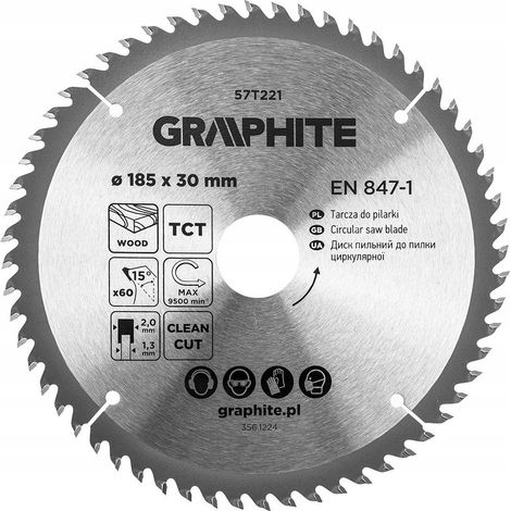 Lama per sega circolare Graphite 57T221 185 mm 60 denti