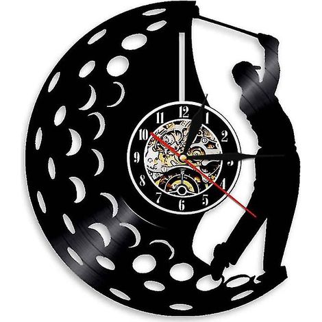 Montre Murale Vinyle Golf Disque Vinyle Horloge Décorative pour Salon Bureau, Design Rétro, Noir, 30cm (1/4)