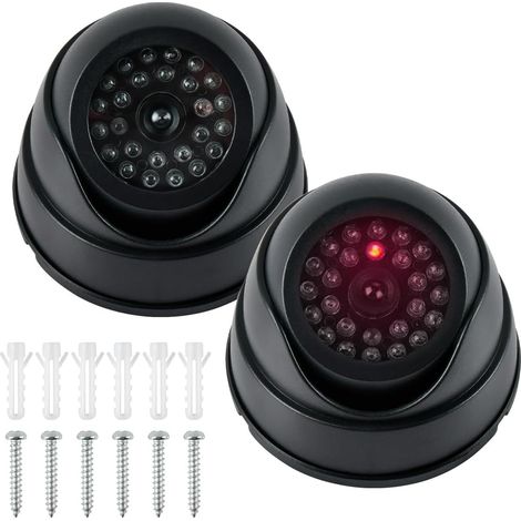 2pcs Caméras Factices de Surveillance CCTV, Fausse Caméra de Sécurité Factice avec Lumière Led Clignotante, Caméra Surveillance Factice Étanche pour Extérieur Intérieur avec 2 Panneaux de CCTV + Vis (1/4)