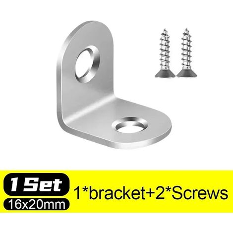 (1 jeu - 16 x 20 mm) Équerres d'angle en L en acier inoxydable, fixations à angle droit (90°) pour meubles en bois, cadres de lit et armoires (1/5)