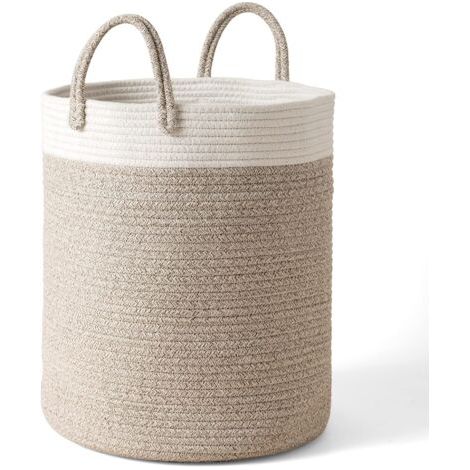 Panier à Linge Grand Panier de Rangement en Corde de Coton Corbeille à Linge avec Poignée pour Linge Sale Jouets Salon Maison Décor Salle de Bain 40 x 36cm