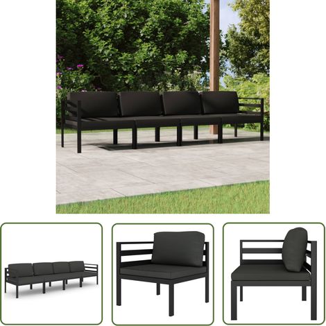 The Living Store Salon de jardin 4 pcs avec coussins Aluminium Anthracite - Salon De Jardin - Meubles De Jardin - Mobilier Extérieur - Set De Salon De Jardin - Canapé D'angle (1/5)