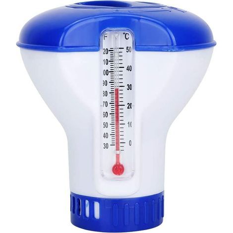 Schwimmendes Tablettenthermometer für Chlor im Schwimmbad, schwimmender Chemikaliendosierer mit Tablettenhalter (1/5)