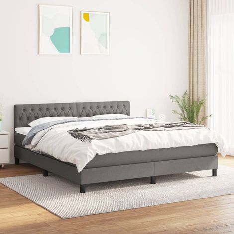 Lit Adulte Sommier et Matelas,Lit à sommier tapissier avec matelas Gris foncé 180x200cm Tissu -BVN86822 (1/5)