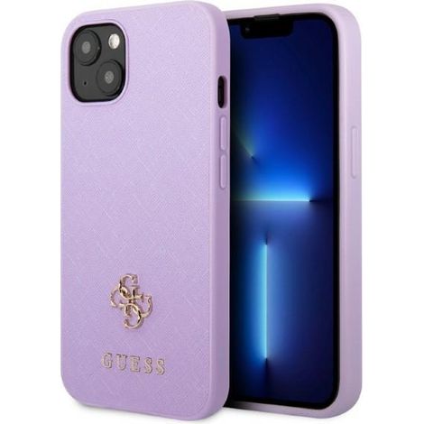 Funda rígida Guess GUHCP13SPS4MU para iPhone 13 mini de 5,4 pulgadas, color morado/morado, Saffiano, 4G, con pequeño logotipo metálico. (1/5)