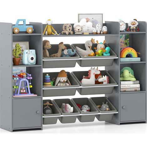 56 pouces meuble rangement jouets avec 8 bacs amovibles et bibliothèque, organisateur pour chambre d'enfant (1/5)