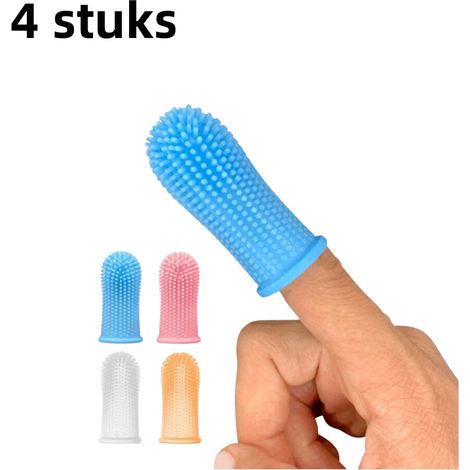 Set de 4 brosses à dents digitales en silicone pour chiens et chats, nettoyage dentaire et soin buccal, spécialement adaptées aux chiots, couleurs variées (1/5)