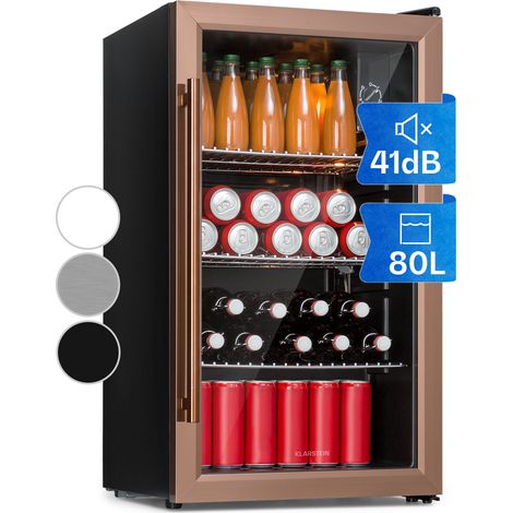 Klarstein XXL Mini Kühlschrank mit Glastür & LED, Mini-Kühlschrank für Zimmer, Getränkekühlschrank Klein mit 3 Ablagen, Kleiner Kühlschrank 80L, Indoor/Outdoor Kühlschrank Leise & Wetterfest, 3-10°C (1/5)