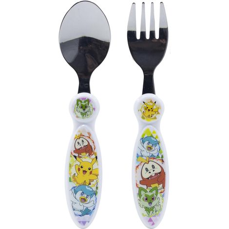 Set 2 Couverts Enfant Acier Inoxydable Fourchette et Cuillère avec Manche Décoré Sans BPA pour Enfants (1/3)