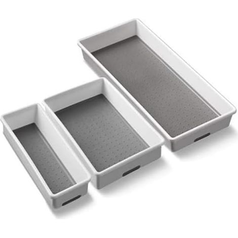 Boîtes de Rangement à Base Souple pour Organisation de tiroir, Plastique, Blanc/Gris, 18 x 40 x 7.5 cm (1/5)